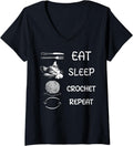 Womens Eat Sleep Crochet Repeat Funny Yarn Crafting Sleep Pajama V-Neck Yarn Supply | Premium Quality | High CTR Title