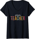 Womens Stem Teacher Leopard Print Funny Teaching Appreciation V Neck Apparel Comfort Fit Gift Ready