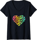 Womens Heart Rainbow Cheetah Leopard Print Graphic V Neck Apparel Trending US Gift Ready