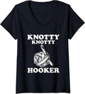 Womens Knotty Knotty Hooker Funny Crothe Gift for Women Yarn shirt V-Neck T-Shirt | Viral US Pick | Perfect for Crafters