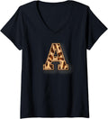 Womens Cute Letter A Initial Name Leopard Cheetah Animal Print V Neck Apparel Comfort Fit Hot Right Now