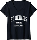 Womens St. Michaels Maryland MD JS04 Vintage Athletic Sports V-Neck Apparel | Trending 2025
