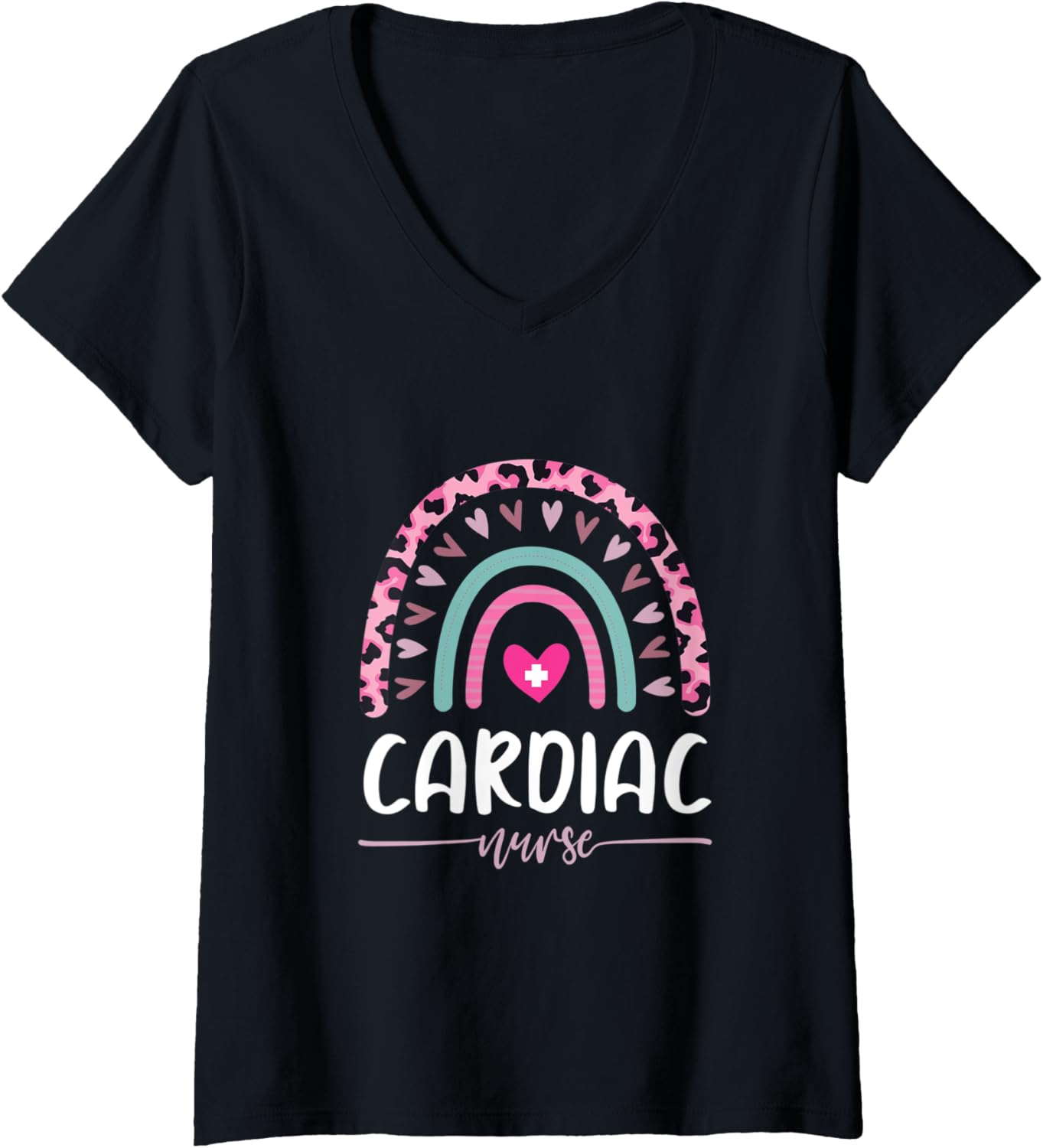 Womens Cardiac Nurse Leopard Rainbow Heart Cheetah Print V Neck Apparel Premium Print US Top Pick