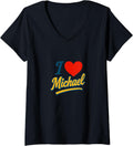 Womens I Love Michael Sweet Personalized Romantic Heart Name Design V-Neck Apparel | Perfect Gift Idea