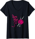Womens Yarn Slut Knitting Needles with Pink Ball of Yarn Knitter's V-Neck Yarn Supply | Viral US Pick | Best Seller C...