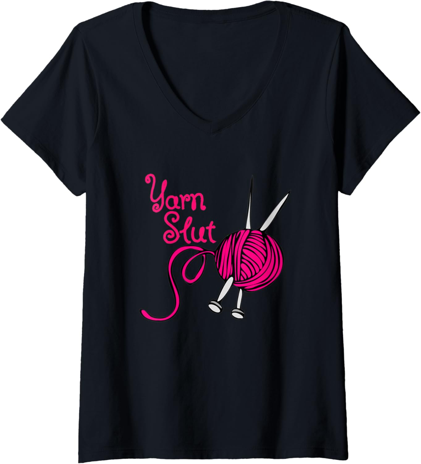 Womens Yarn Slut Knitting Needles with Pink Ball of Yarn Knitter's V-Neck Yarn Supply | Viral US Pick | Best Seller C...
