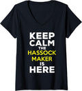 Womens Keep Calm The Hassock Maker Is Here V-Neck Apparel | High Search Volume | Perfect Gift Idea