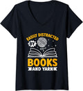 Womens Easily Distracted by Books and Yarn V-Neck Yarn Supply | High Search Volume | Customer Favorite
