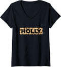 Funny Holly Leopard Print Personalized Name Holly V Neck Apparel Viral TikTok Find Gift Ready