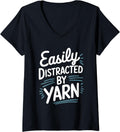 Womens Easily Distracted By Yarn V-Neck Yarn Supply | Trending 2025 | Perfect for Crafters