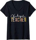 Womens Leopard Print Kindergarten Teacher Back to School Cheetah V Neck Apparel Comfort Fit US Top Pick