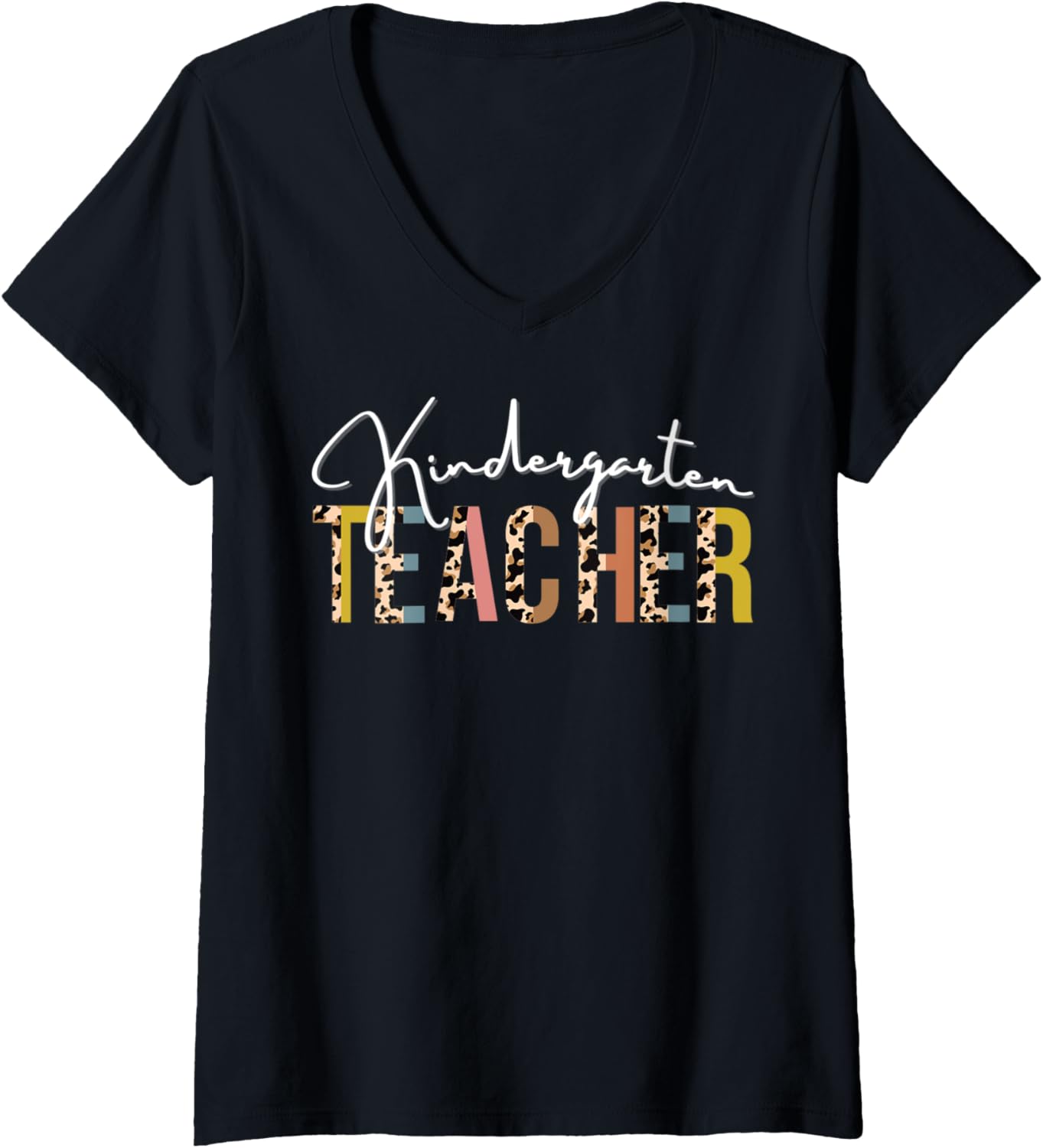 Womens Leopard Print Kindergarten Teacher Back to School Cheetah V Neck Apparel Comfort Fit US Top Pick