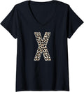 Womens Leopard Print Cheetah Print Animal Print Letter X Cat V Neck Apparel Comfort Fit Everyday Wear