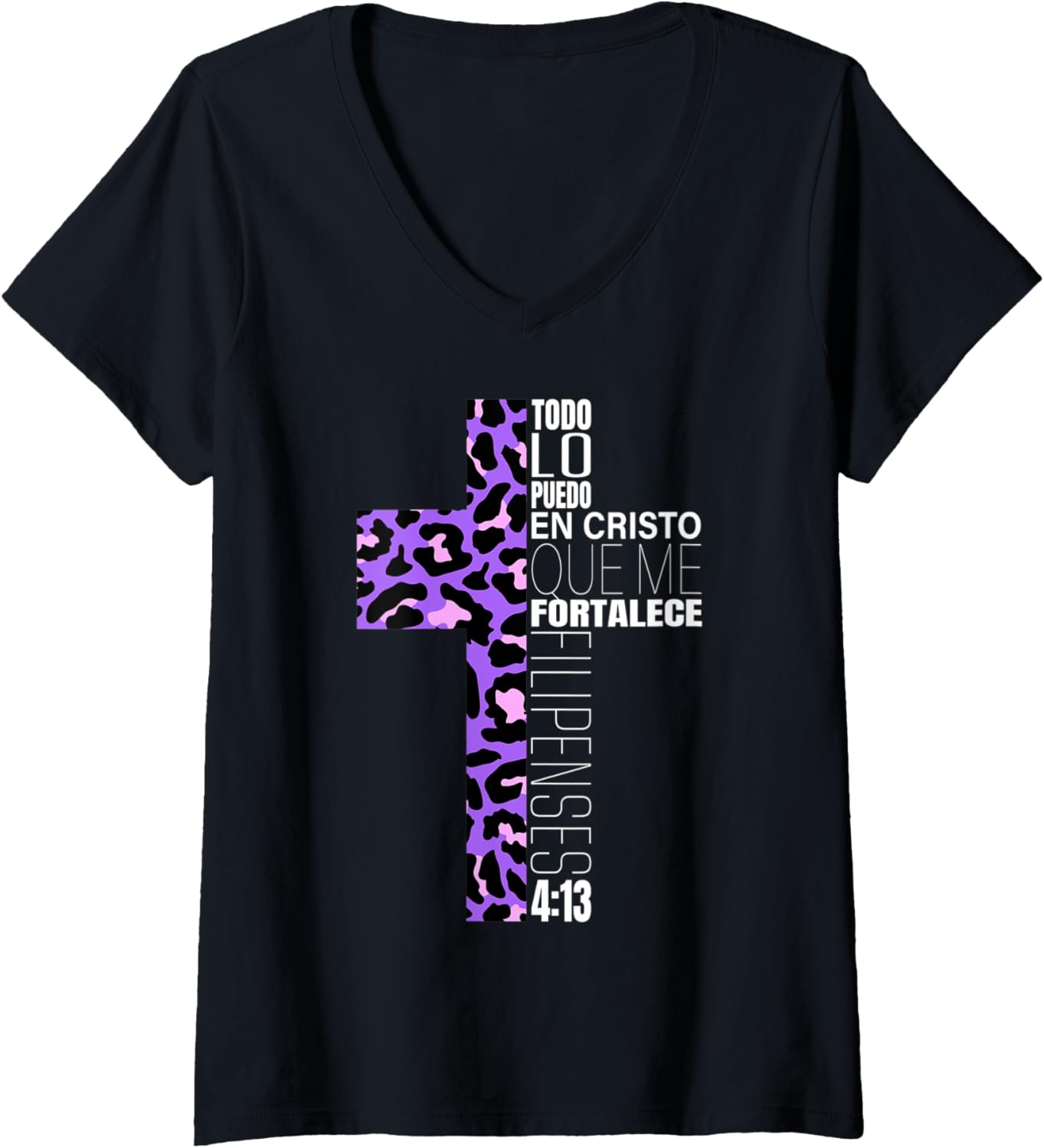 Womens Purple Cheetah Print Christian Spanish Gifts Women Espanol V Neck Apparel High Search Demand Hot Right Now