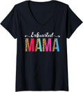 Womens Exhausted Mama Leopard or Cheetah Print Text Funny V Neck Apparel Streetwear Style Best Seller Look