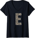 Womens Leopard Print Cheetah Print Animal Print Letter E Cat V Neck Apparel Streetwear Style US Top Pick
