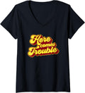 Womens Here Comes Trouble Funny Troublemaker Sarcastic Joke Gift V-Neck Apparel | High Search Volume | Must-Have Style