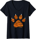 Womens Tiger Paw Print With Claws Fierce Tiger Stripe Pattern V Neck Apparel High Search Demand Everyday Wear