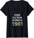 Womens Purrfection Since 1961 60th Birthday Leopard Cheetah Print V Neck Apparel Streetwear Style Gift Ready