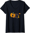 Womens Fall Vibes Pumpkin Cheetah Leopard Print Thanksgiving V Neck Apparel Viral TikTok Find Gift Ready