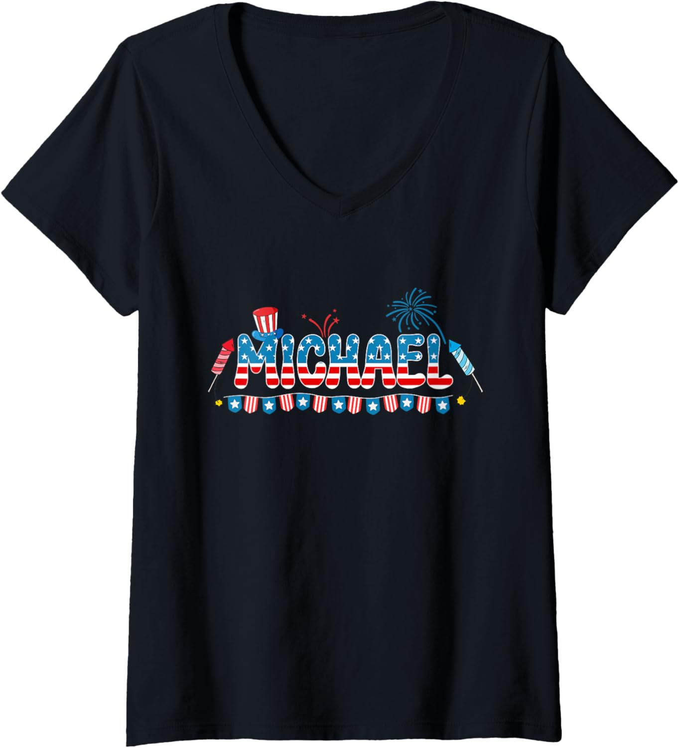 Womens 4th July Drinks Party Family Friends Patriotic Names Michael V-Neck Apparel | Viral Streetwear Style