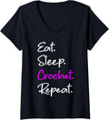 Womens Eat Sleep Crochet Repeat Funny Crocheter Yarn Crocheting V-Neck Yarn Supply | High Search Volume | High CTR Title