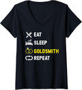 Womens Eat Sleep Goldsmith Repeat Jewelry Maker Goldsmithing V-Neck Apparel | Premium Quality | Must-Have Style