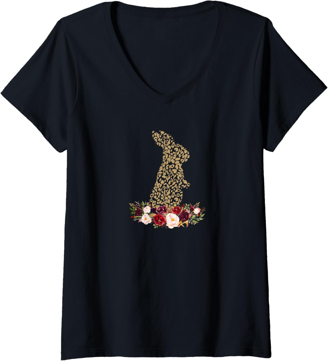 Womens Floral Bunny Rabbit Leopard Cheetah Print Easter Gift Women V Neck Apparel Viral TikTok Find Hot Right Now