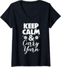 Womens Keep Calm And Carry Yarn Tee Shirt Women Crochet Lover Gifts V-Neck T-Shirt | Top Rated | High CTR Title