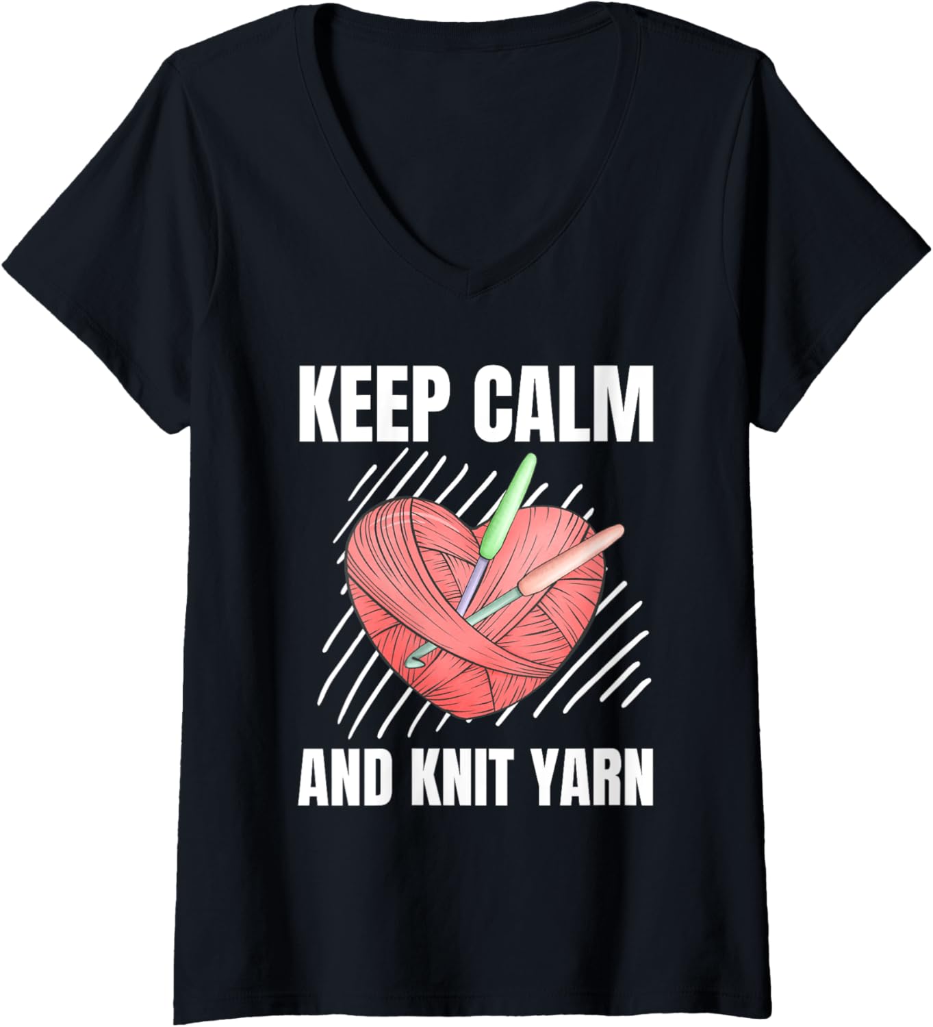 Womens Keep Calm Knit Yarn Vintage Grunge Knitting Lover V-Neck Yarn Supply | High Search Volume | Customer Favorite