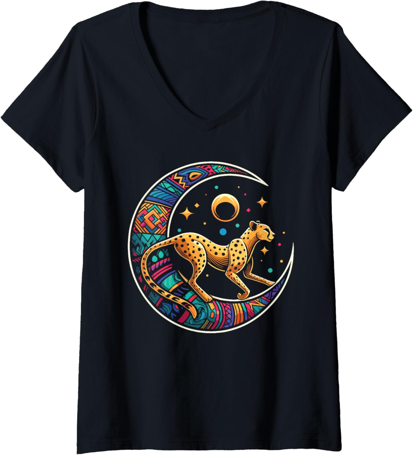 Womens Cheetah Tribal Big African Cat Moon V Neck Apparel Comfort Fit Best Seller Look