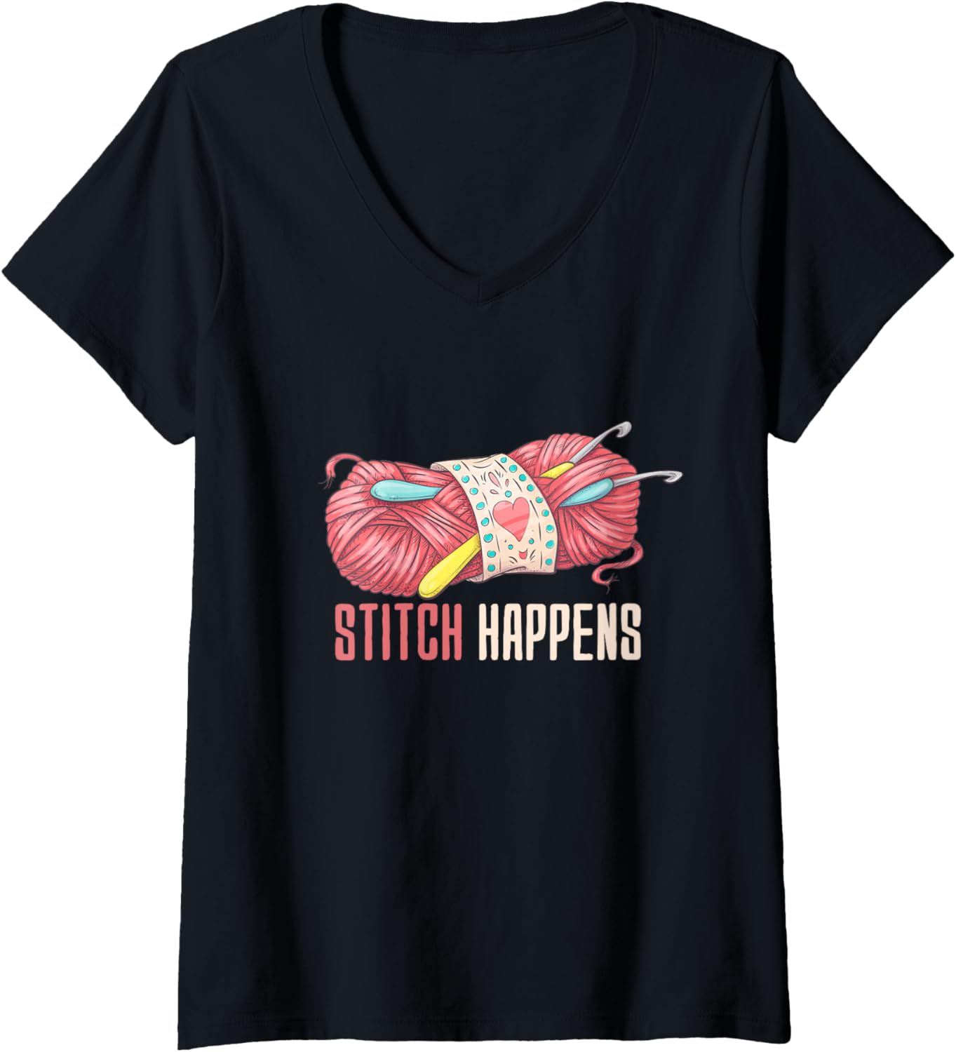 Womens Stitch Happens - Yarn Lover V-Neck Yarn Supply | Premium Quality | Perfect for Crafters