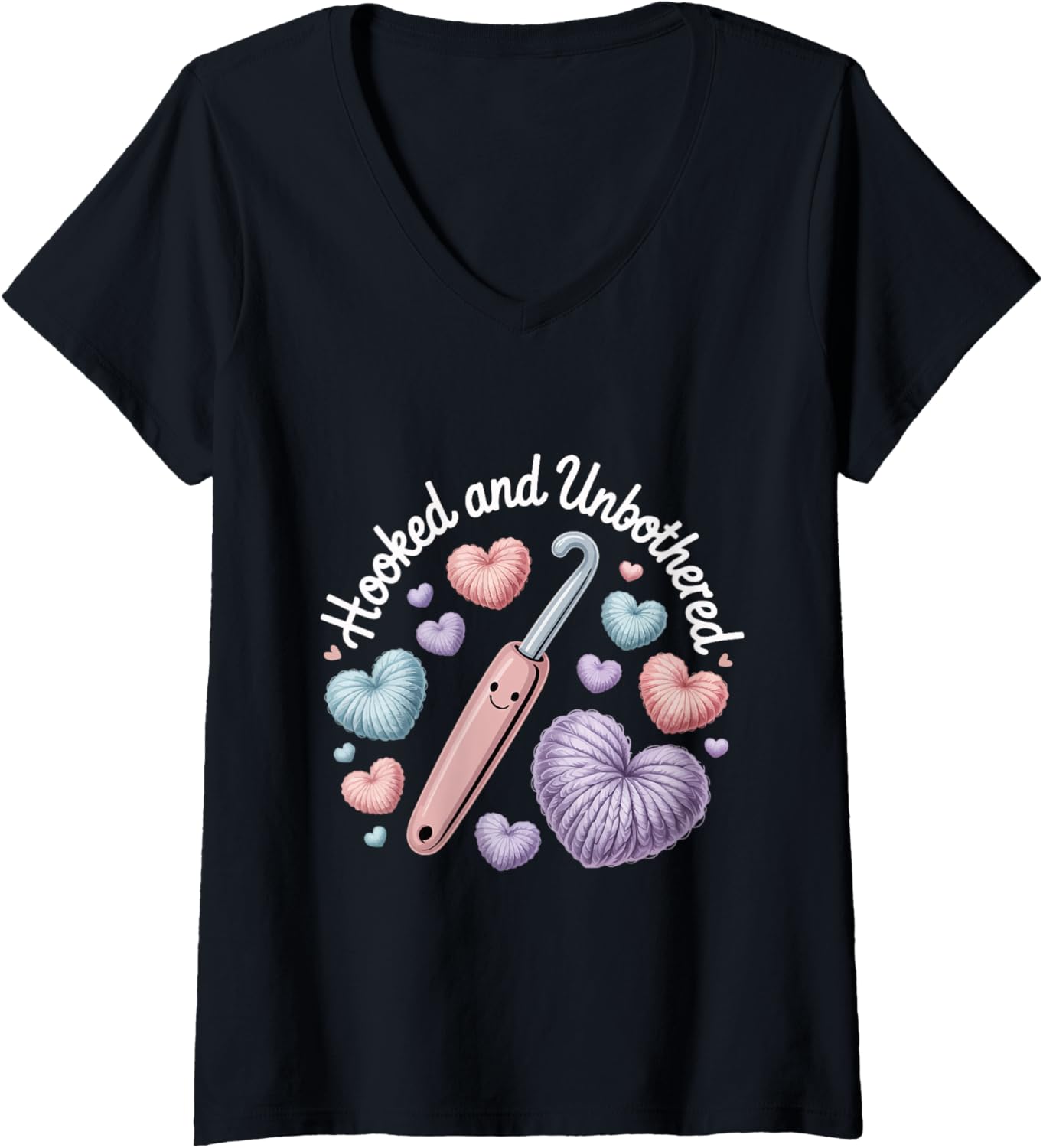 Womens Hooked and Unbothered Crochet Mood Chill Yarn Lovers Crafter V-Neck Yarn Supply | High Search Volume | High CT...