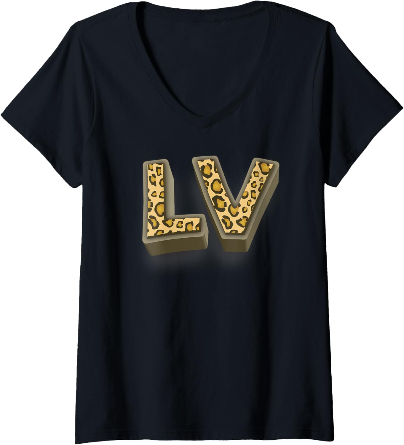 Womens Cute Letter LV Initial Initials Name Leopard Cheetah Animal V Neck Apparel Streetwear Style Fan Favorite