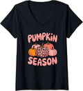 Womens Pumpkin Season Halloween Pink Pumpkin Leopard Cheetah Print V Neck Apparel Viral TikTok Find Best Seller Look