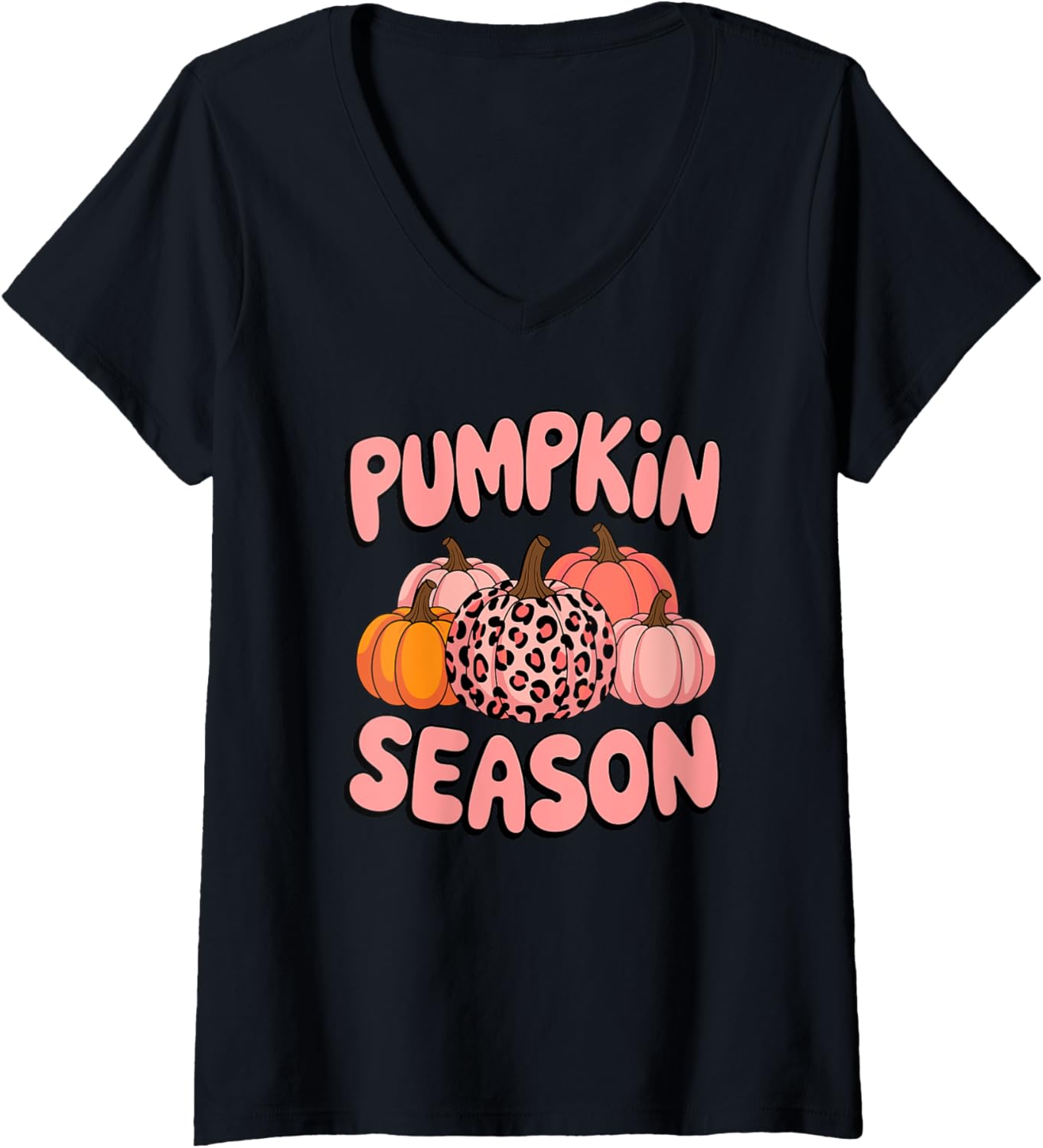 Womens Pumpkin Season Halloween Pink Pumpkin Leopard Cheetah Print V Neck Apparel Viral TikTok Find Best Seller Look