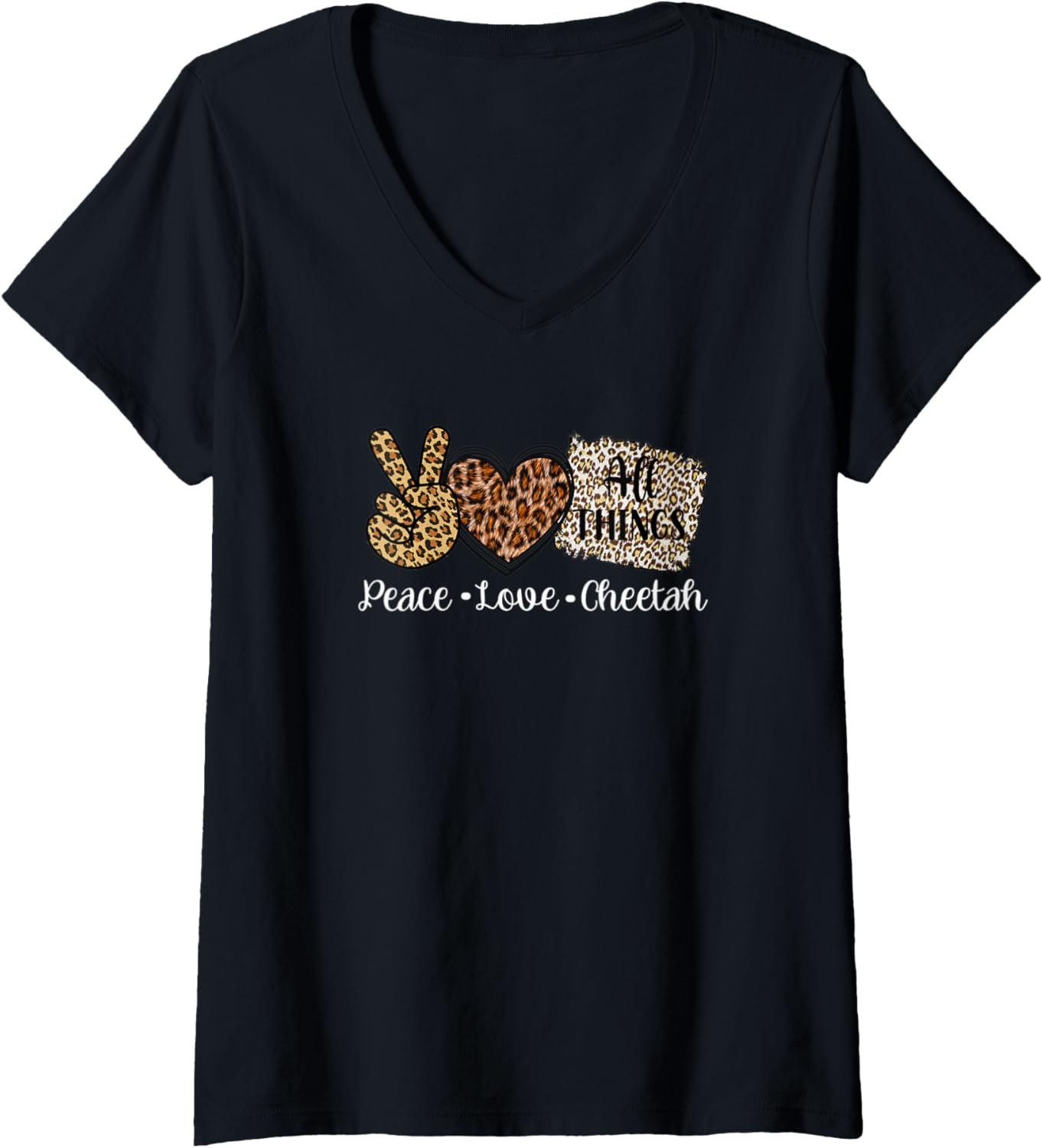 Womens Peace Love All Things Cheetah Tshirt Leopard Print Clothes V Neck T Shirt Trending US Fan Favorite