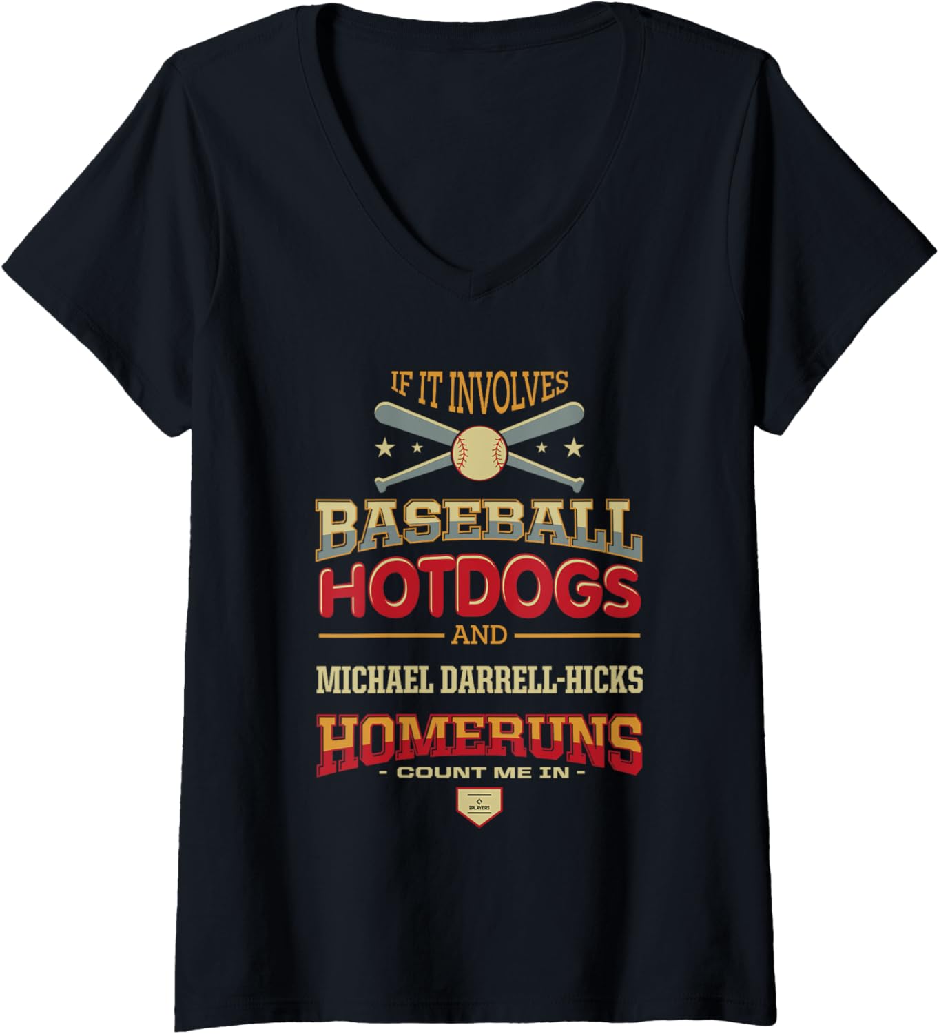 Womens Baseball, Hotdogs and Michael Darrell-Hicks Prospect V-Neck Apparel | Premium Quality
