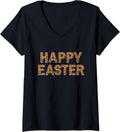 Womens Cheetah Animal Print Happy Easter Leopard with Pink Outline V Neck Apparel Comfort Fit US Top Pick