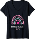 Womens Public Health Nurse Leopard Rainbow Heart Cheetah Print V Neck Apparel Premium Print Everyday Wear