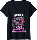 Womens Aruba Girls Trip 2021 Vacation Pink Lips Leopard Print V Neck Apparel Viral TikTok Find Hot Right Now