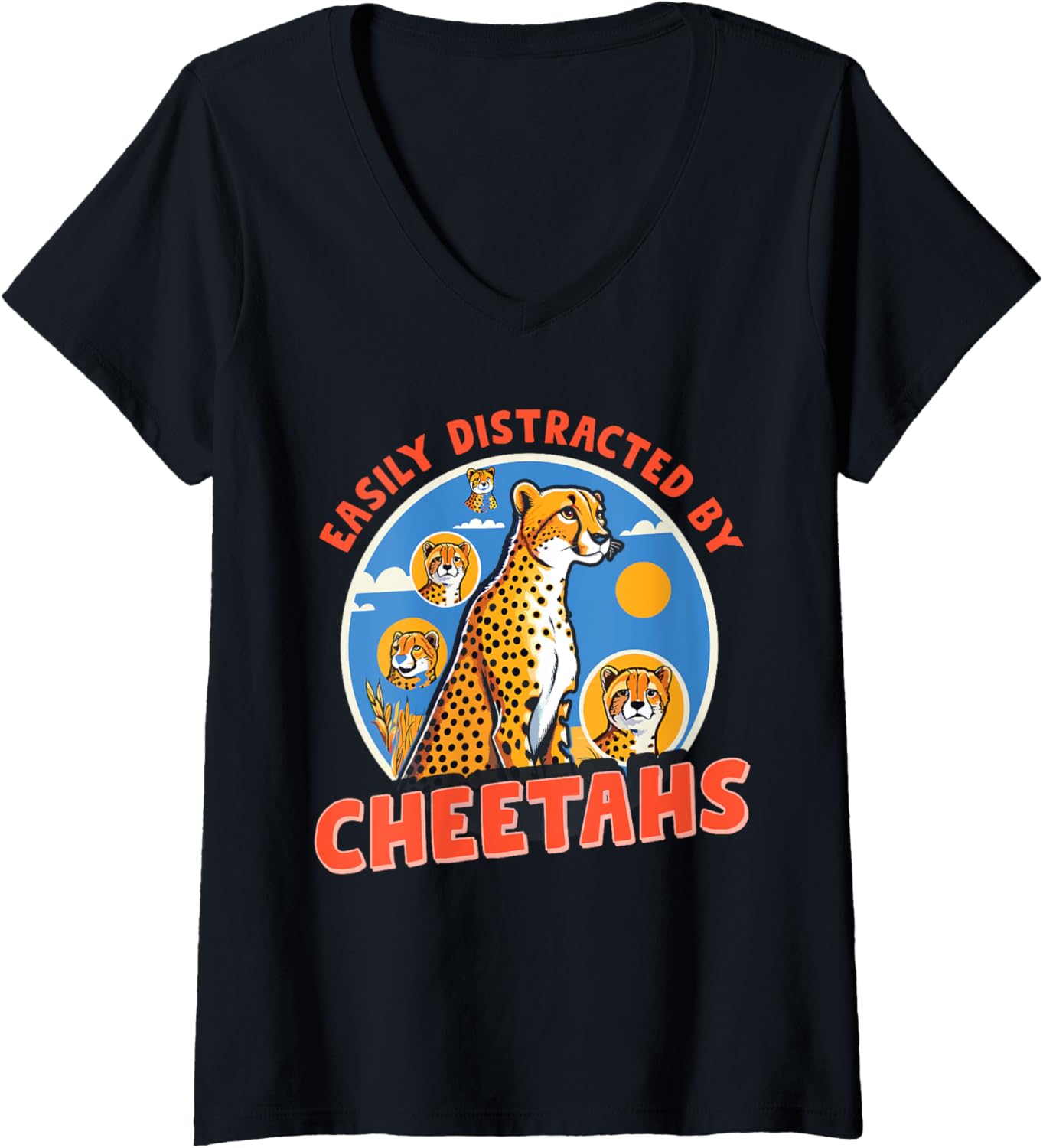 Womens Cheetah Lover Wild Cat Wildlife Leopard Cheetah V Neck Apparel Comfort Fit Everyday Wear