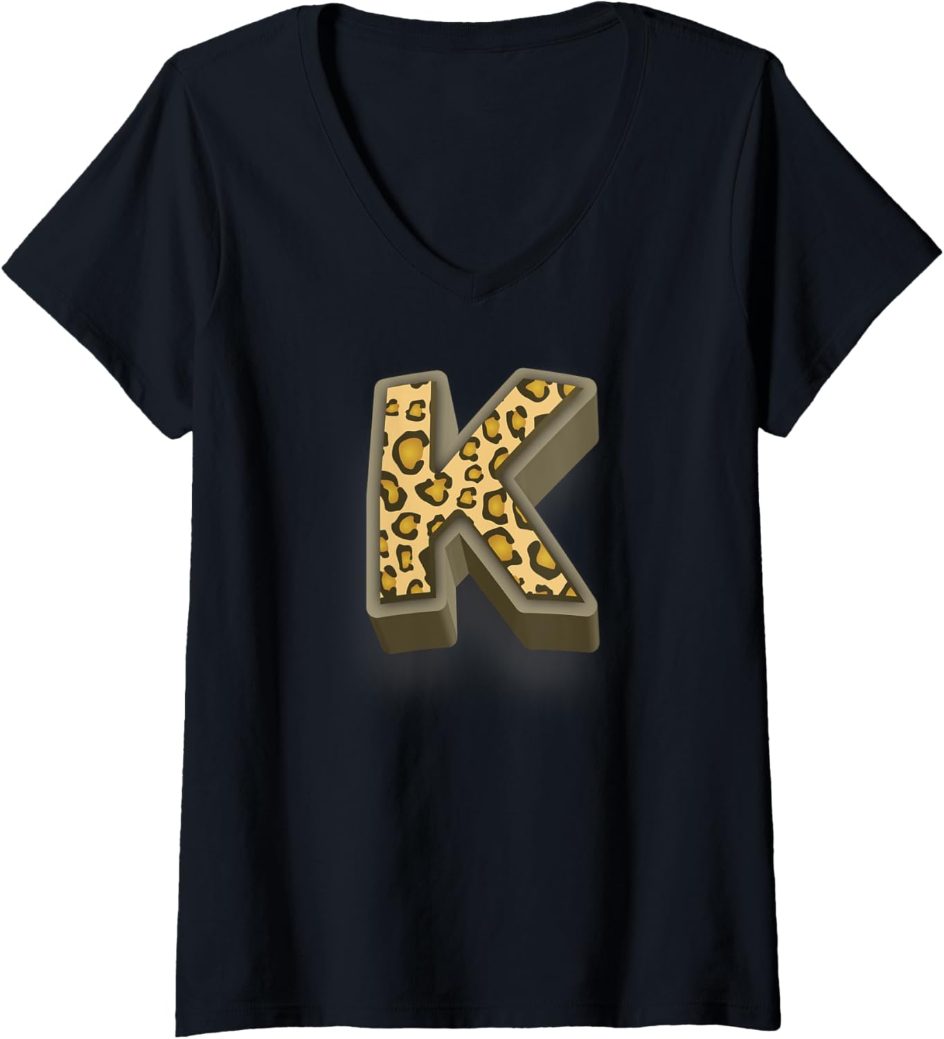 Womens Cute Letter K Initial Name Leopard Cheetah Animal Print V Neck Apparel Streetwear Style US Top Pick