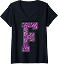 Womens Leopard Cheetah Print Capital Letter F Monogram Initial Pink V Neck Apparel Premium Print Best Seller Look