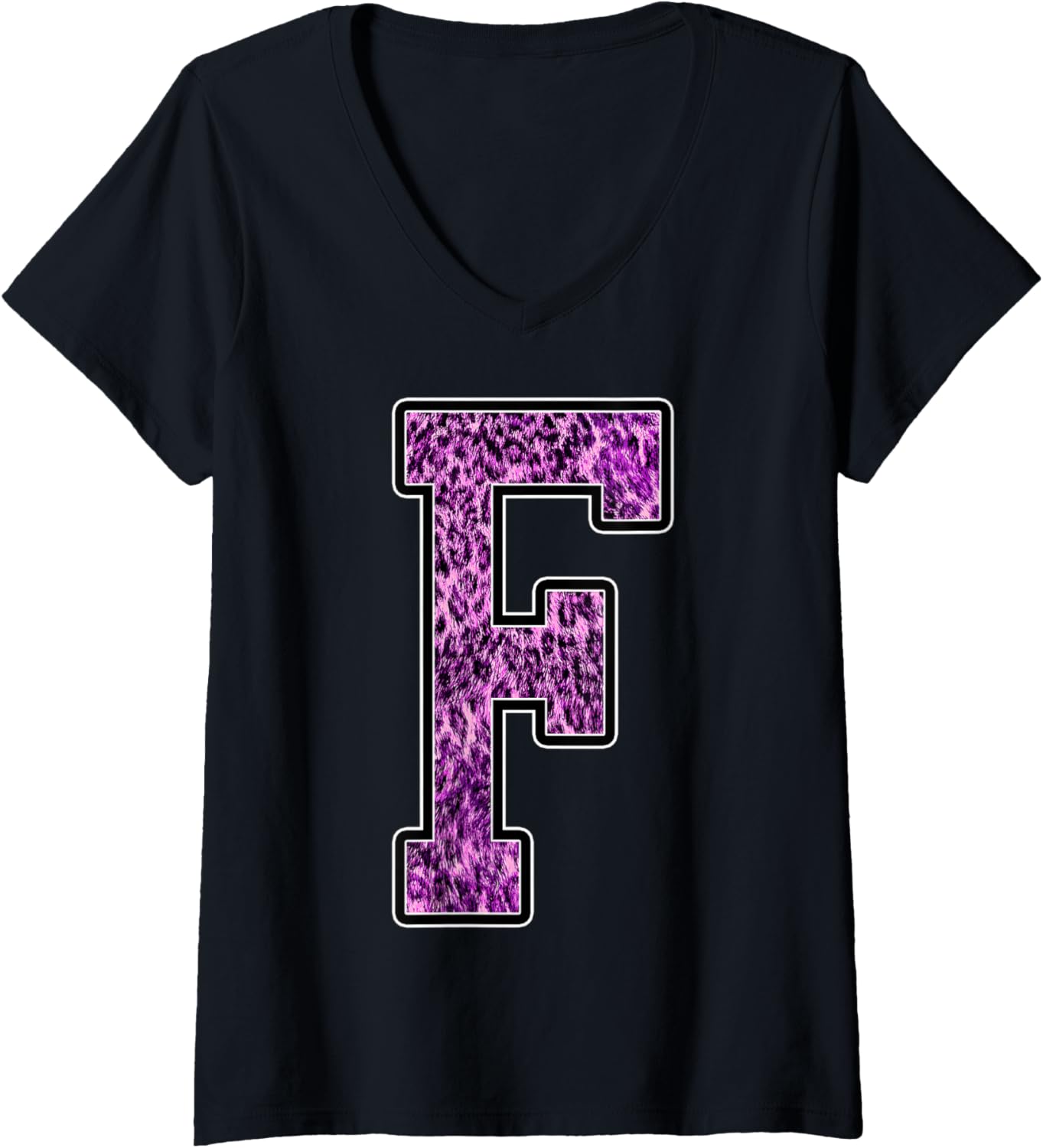 Womens Leopard Cheetah Print Capital Letter F Monogram Initial Pink V Neck Apparel Premium Print Best Seller Look