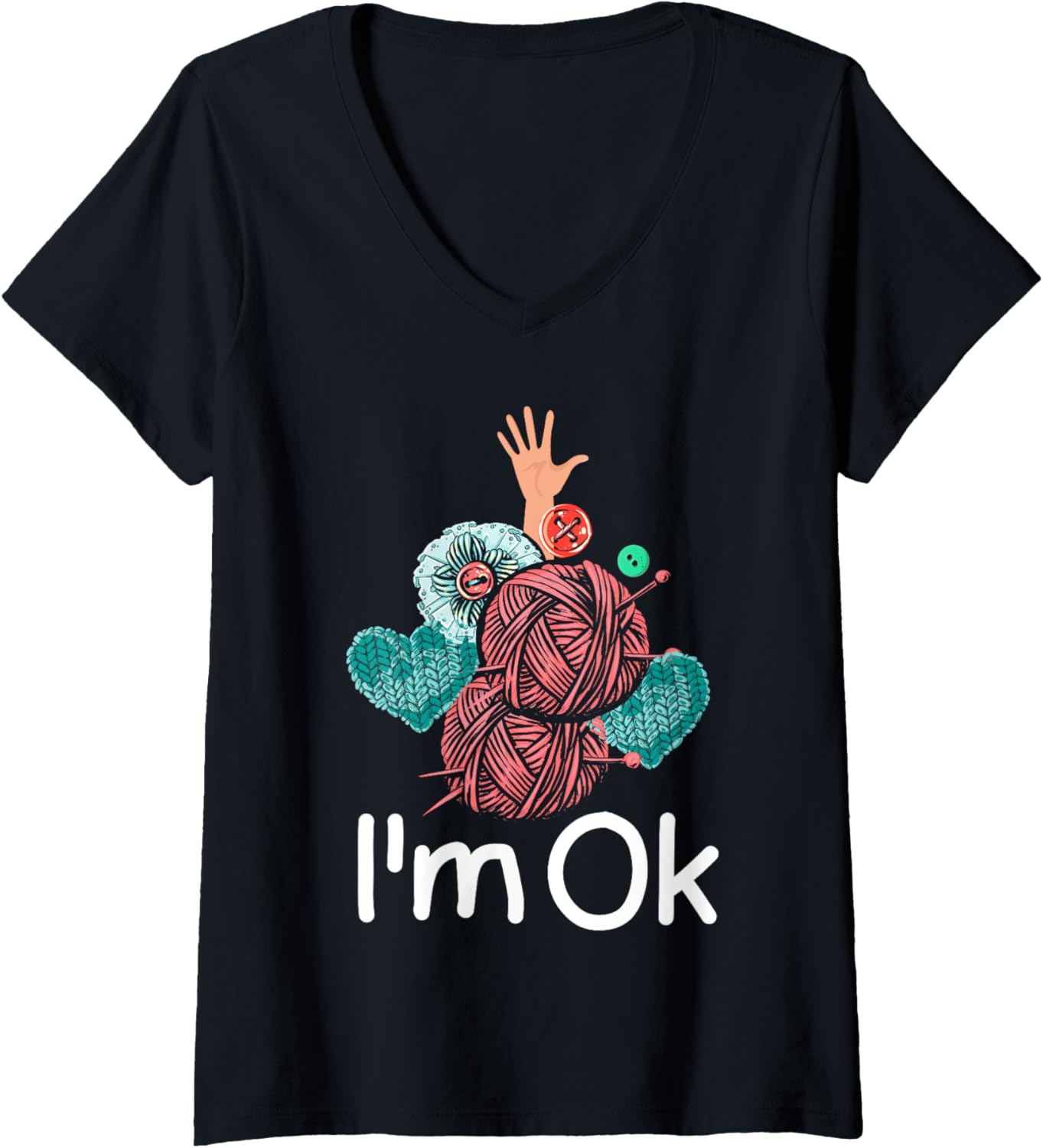 Crocheting Knitting Yarn Lover I'm Ok V-Neck Yarn Supply | Viral US Pick | Customer Favorite