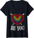 Womens Be You LGBT Gay Pride Month Crochet Yarn Rainbow Heart V-Neck Yarn Supply | Top Rated | Perfect for Crafters