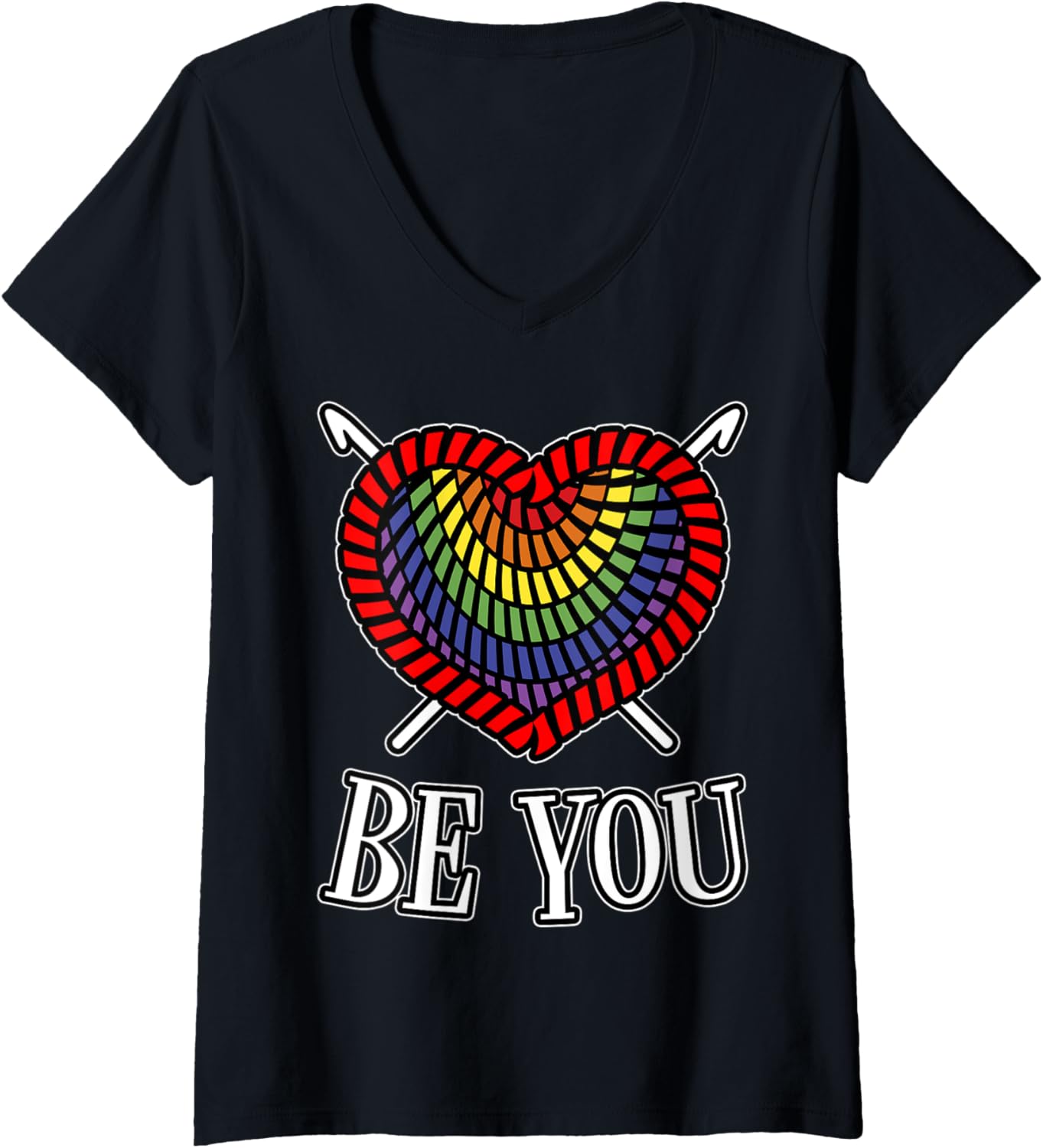 Womens Be You LGBT Gay Pride Month Crochet Yarn Rainbow Heart V-Neck Yarn Supply | Top Rated | Perfect for Crafters