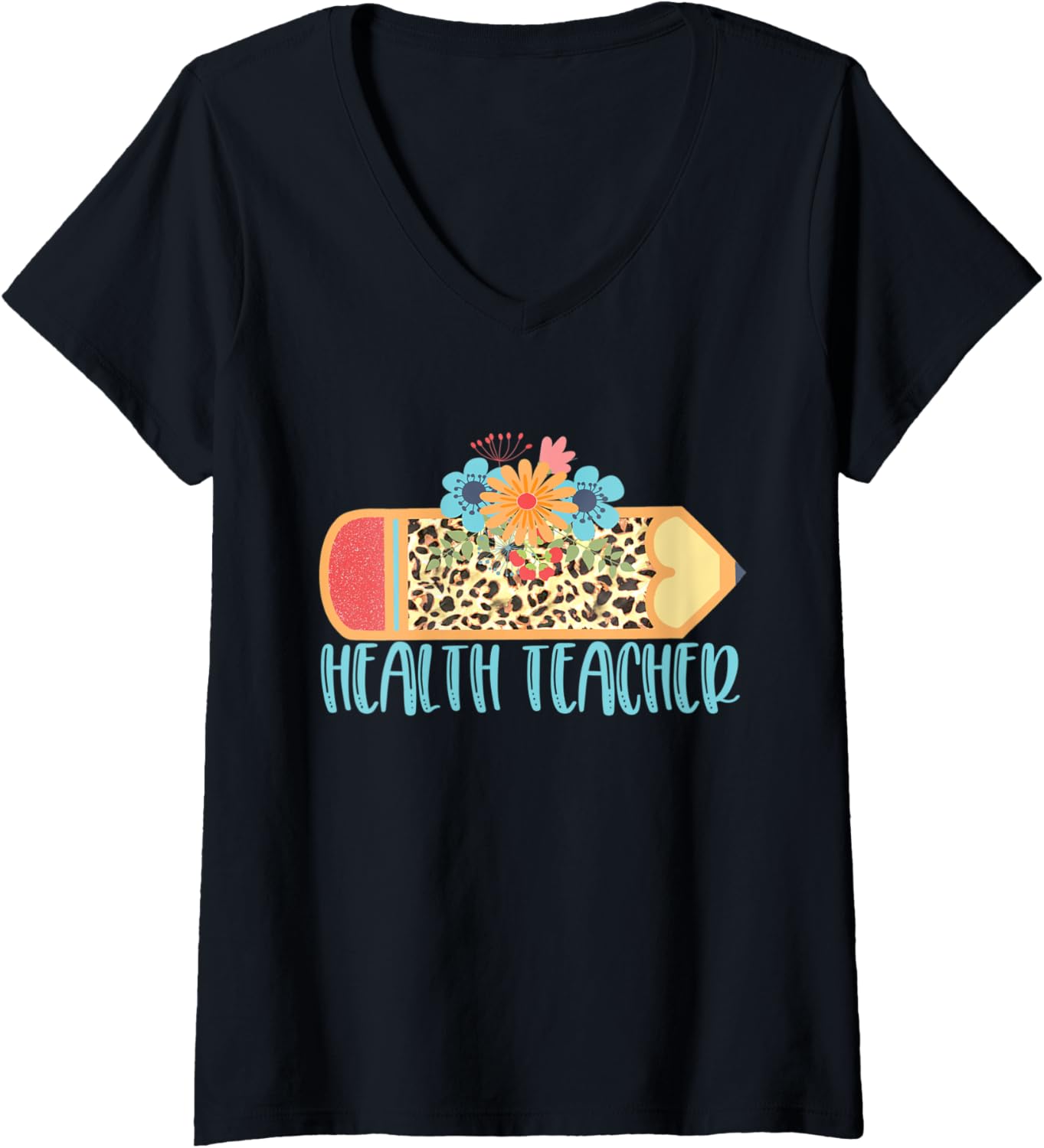 Womens HEALTH TEACHER Cute Trendy Pencil Leopard Cheetah Print V Neck Apparel Trending US Fan Favorite