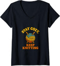 Womens Stay Cozy Keep Knitting Retro Yarn V-Neck Yarn Supply | Viral US Pick | Perfect for Crafters